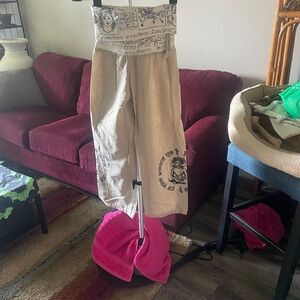 Women's Beige Printed Cropped Pants made in Nepal  one of a kind